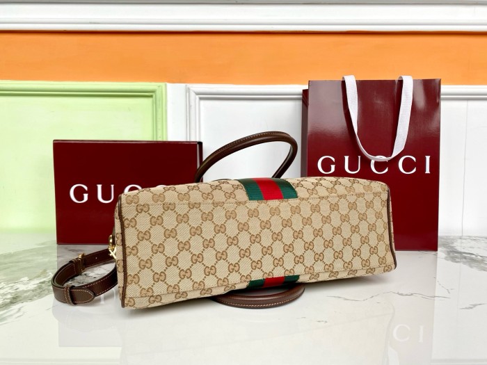GUCCI GG Canvas Shoulder Bag Large Women's Sand & Dark Brown 866734-FAFV9-9653 L38.5cm W13cm H22.5cm