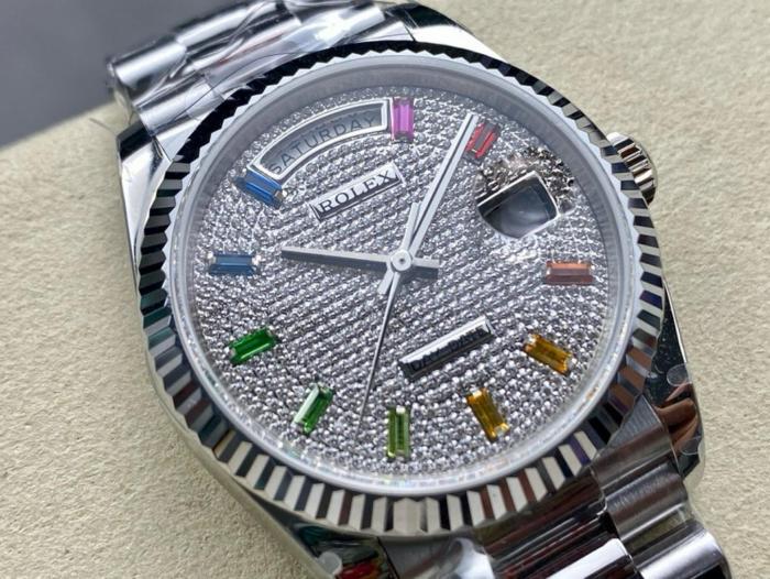 ROLEX Dog Collar, Sunday Calendar Automatic Mechanical Movement Women's Watch 36mm Silver Dial