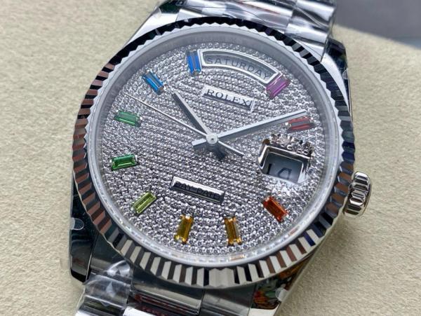 ROLEX Dog Collar, Sunday Calendar Automatic Mechanical Movement Women's Watch 36mm Silver Dial