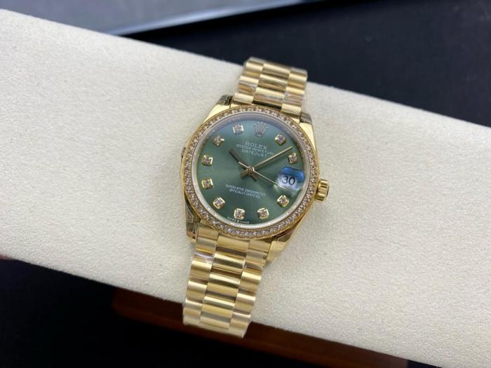 ROLEX K Automatic Mechanical Movement Women's Watch 31mm Green Dial 18ct Gold Watch Case