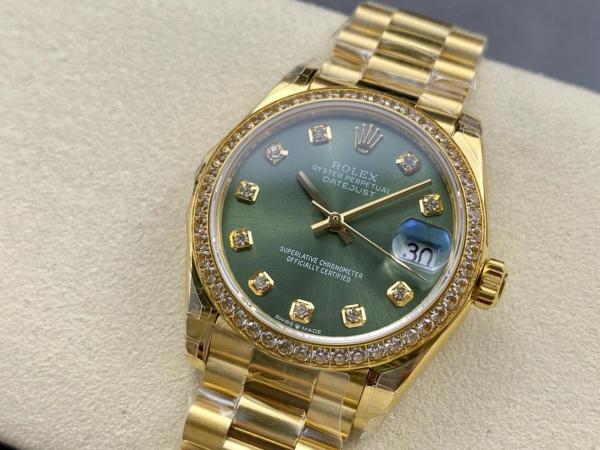 ROLEX K Automatic Mechanical Movement Women's Watch 31mm Green Dial 18ct Gold Watch Case