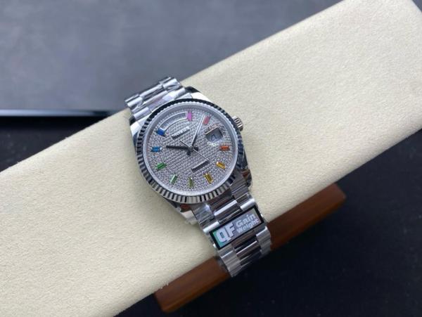 ROLEX Dog Collar, Sunday Calendar Automatic Mechanical Movement Women's Watch 36mm Silver Dial