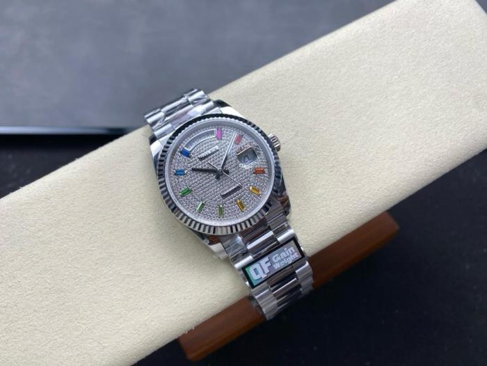ROLEX Dog Collar, Sunday Calendar Automatic Mechanical Movement Women's Watch 36mm Silver Dial