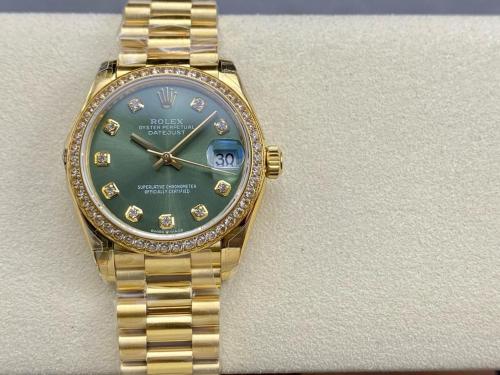 ROLEX K Automatic Mechanical Movement Women's Watch 31mm Green Dial 18ct Gold Watch Case