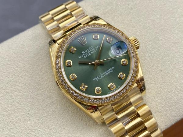 ROLEX K Automatic Mechanical Movement Women's Watch 31mm Green Dial 18ct Gold Watch Case