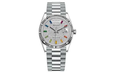 ROLEX Dog Collar, Sunday Calendar Automatic Mechanical Movement Women's Watch 36mm Silver Dial