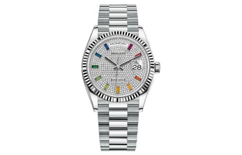 ROLEX Dog Collar, Sunday Calendar Automatic Mechanical Movement Women's Watch 36mm Silver Dial