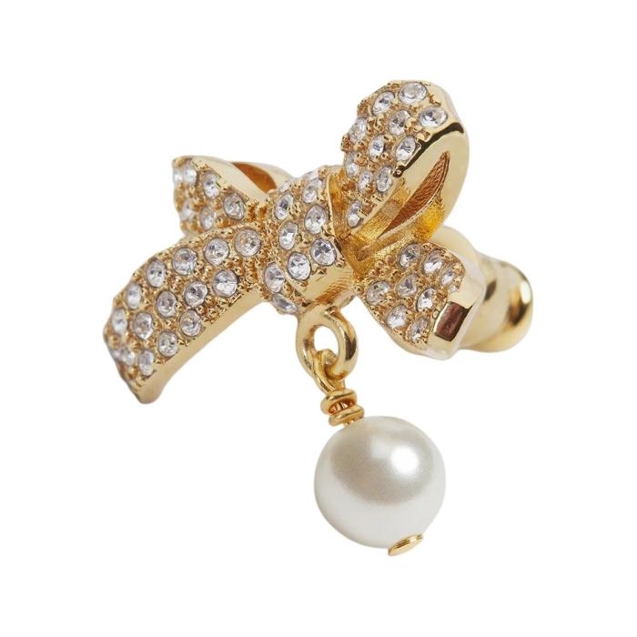 DIOR Resin Crystal Earrings Unisex Gold/White