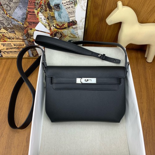HERMES Kelly Depeches Evergrain Cow Leather Clutch Men's Noir Black H078399CK89 L25.2cm W4cm H19.5cm