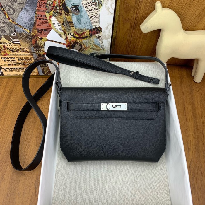 HERMES Kelly Depeches Evergrain Cow Leather Clutch Men's Noir Black H078399CK89 L25.2cm W4cm H19.5cm