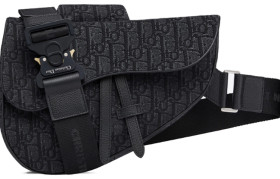 DIOR Saddle Cow Leather With Fabric Saddle Bag, Crossbody Bag, Sling Bag, Fanny Pack, Shoulder Bag Men's Black 1ADPO093YKY-H00N L28.6cm W5cm H20cm