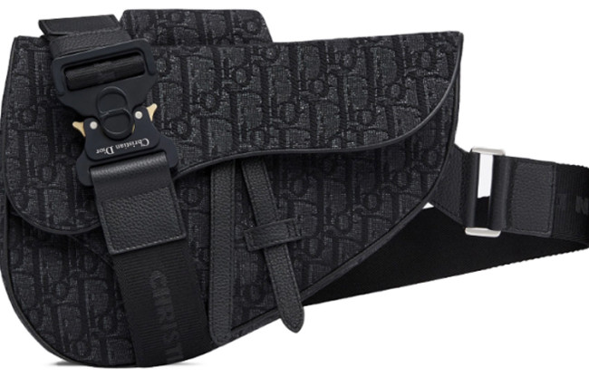 DIOR Saddle Cow Leather With Fabric Saddle Bag, Crossbody Bag, Sling Bag, Fanny Pack, Shoulder Bag Men's Black 1ADPO093YKY-H00N L28.6cm W5cm H20cm