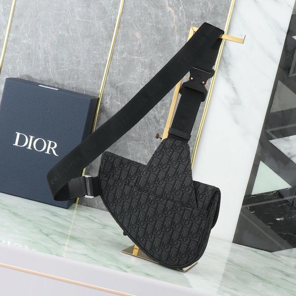 DIOR Saddle Cow Leather With Fabric Saddle Bag, Crossbody Bag, Sling Bag, Fanny Pack, Shoulder Bag Men's Black 1ADPO093YKY-H00N L28.6cm W5cm H20cm