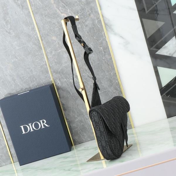 DIOR Saddle Cow Leather With Fabric Saddle Bag, Crossbody Bag, Sling Bag, Fanny Pack, Shoulder Bag Men's Black 1ADPO093YKY-H00N L28.6cm W5cm H20cm