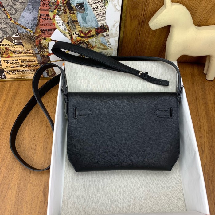HERMES Kelly Depeches Evergrain Cow Leather Clutch Men's Noir Black H078399CK89 L25.2cm W4cm H19.5cm