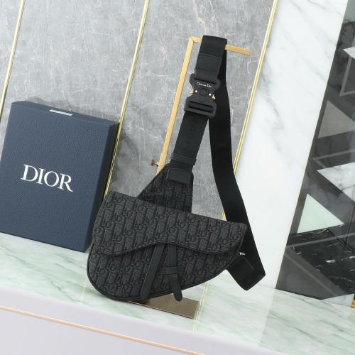 DIOR Saddle Cow Leather With Fabric Saddle Bag, Crossbody Bag, Sling Bag, Fanny Pack, Shoulder Bag Men's Black 1ADPO093YKY-H00N L28.6cm W5cm H20cm