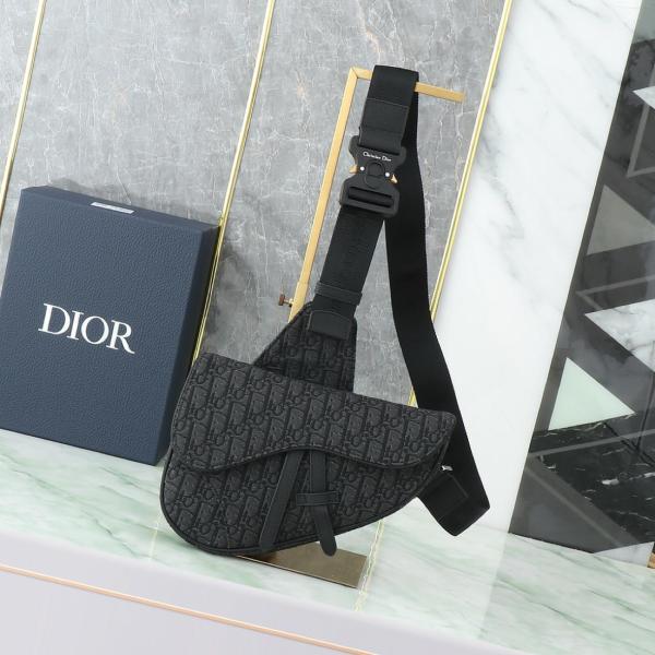 DIOR Saddle Cow Leather With Fabric Saddle Bag, Crossbody Bag, Sling Bag, Fanny Pack, Shoulder Bag Men's Black 1ADPO093YKY-H00N L28.6cm W5cm H20cm