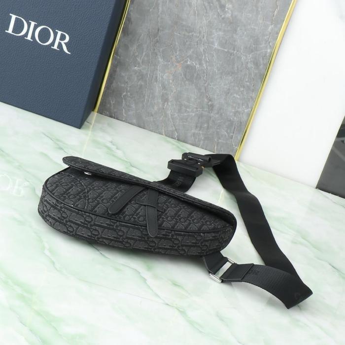 DIOR Saddle Cow Leather With Fabric Saddle Bag, Crossbody Bag, Sling Bag, Fanny Pack, Shoulder Bag Men's Black 1ADPO093YKY-H00N L28.6cm W5cm H20cm