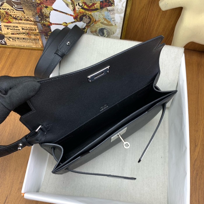 HERMES Kelly Depeches Evergrain Cow Leather Clutch Men's Noir Black H078399CK89 L25.2cm W4cm H19.5cm