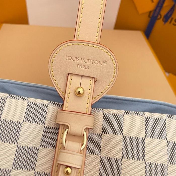LOUIS VUITTON All In BB Damier Azur Coated Canvas Bucket Bag, One Shoulder Handbag Small Women's White & Light Purple N40855 L16*W12*H18 cm
