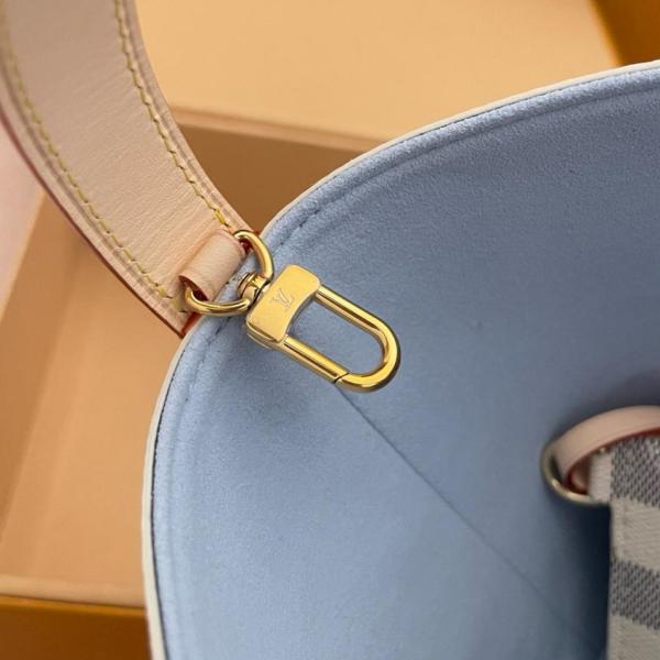 LOUIS VUITTON All In BB Damier Azur Coated Canvas Bucket Bag, One Shoulder Handbag Small Women's White & Light Purple N40855 L16*W12*H18 cm