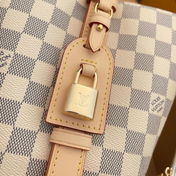 LOUIS VUITTON All In BB Damier Azur Coated Canvas Bucket Bag, One Shoulder Handbag Small Women's White & Light Purple N40855 L16*W12*H18 cm
