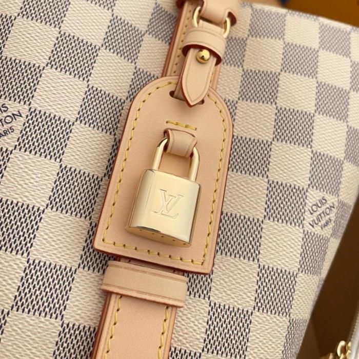 LOUIS VUITTON All In BB Damier Azur Coated Canvas Bucket Bag, One Shoulder Handbag Small Women's White & Light Purple N40855 L16*W12*H18 cm