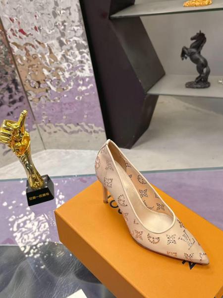 LOUIS VUITTON GALA Fabric Slim Heel High Heels 8cm Women's Beige