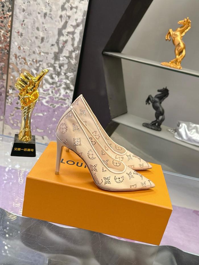 LOUIS VUITTON GALA Fabric Slim Heel High Heels 8cm Women's Beige