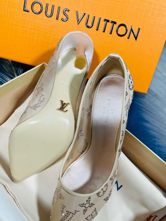 LOUIS VUITTON GALA Slim Heel High Heels 10.5cm Women's Beige