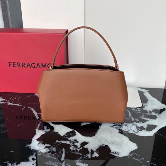 FERRAGAMO Hug Calfskin Handbag Mini Women's Dark Brown 21A711-795369 L25*W10.5*H17.5 cm