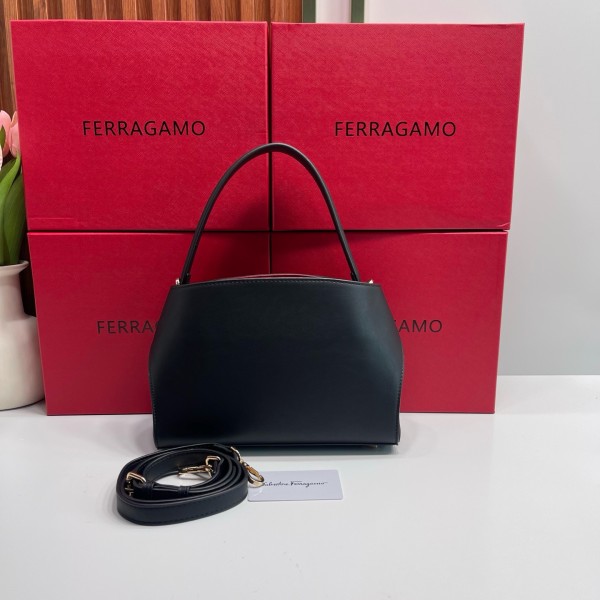 FERRAGAMO Hug Cow Leather Handbag Mini Women's Black 21A711-795207 25*10.5*17.5 cm
