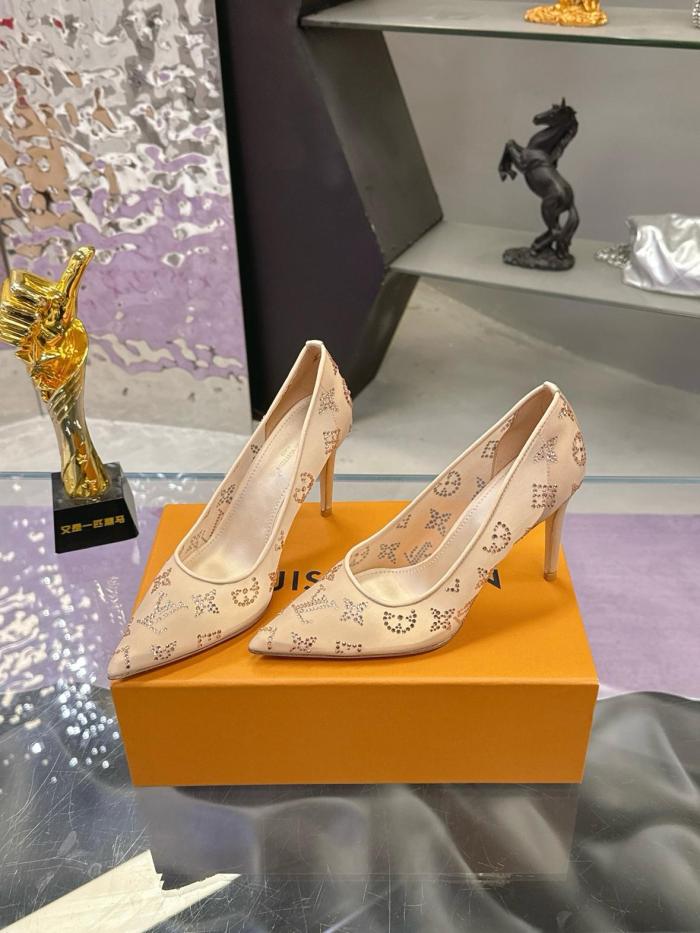 LOUIS VUITTON GALA Fabric Slim Heel High Heels 8cm Women's Beige