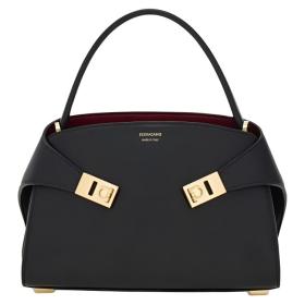 FERRAGAMO Hug Cow Leather Handbag Mini Women's Black 21A711-795207 25*10.5*17.5 cm