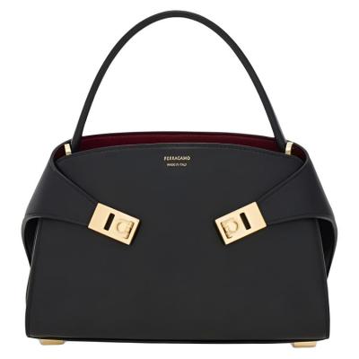 FERRAGAMO Hug Cow Leather Handbag Mini Women's Black 21A711-795207 25*10.5*17.5 cm