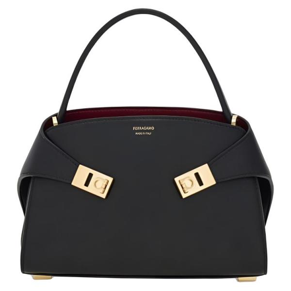 FERRAGAMO Hug Cow Leather Handbag Mini Women's Black 21A711-795207 25*10.5*17.5 cm