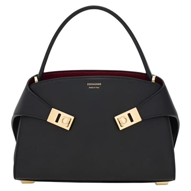 FERRAGAMO Hug Cow Leather Handbag Mini Women's Black 21A711-795207 25*10.5*17.5 cm