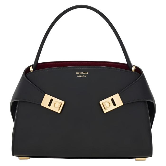FERRAGAMO Hug Cow Leather Handbag Mini Women's Black 21A711-795207 25*10.5*17.5 cm