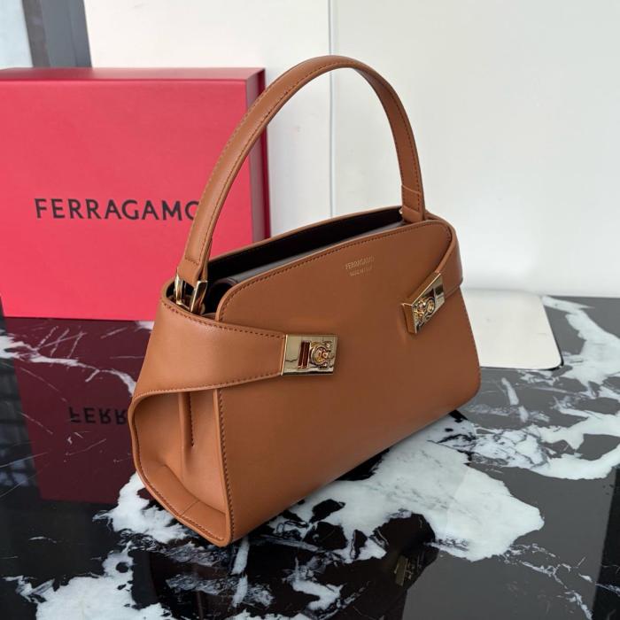 FERRAGAMO Hug Calfskin Handbag Mini Women's Dark Brown 21A711-795369 L25*W10.5*H17.5 cm
