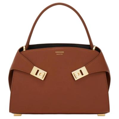 FERRAGAMO Hug Calfskin Handbag Mini Women's Dark Brown 21A711-795369 L25*W10.5*H17.5 cm