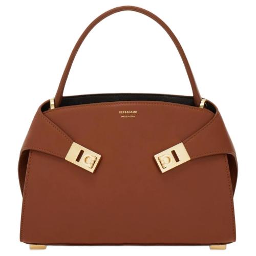 FERRAGAMO Hug Calfskin Handbag Mini Women's Dark Brown 21A711-795369 L25*W10.5*H17.5 cm