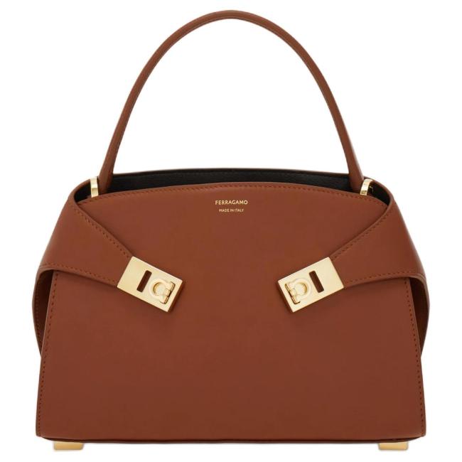 FERRAGAMO Hug Calfskin Handbag Mini Women's Dark Brown 21A711-795369 L25*W10.5*H17.5 cm