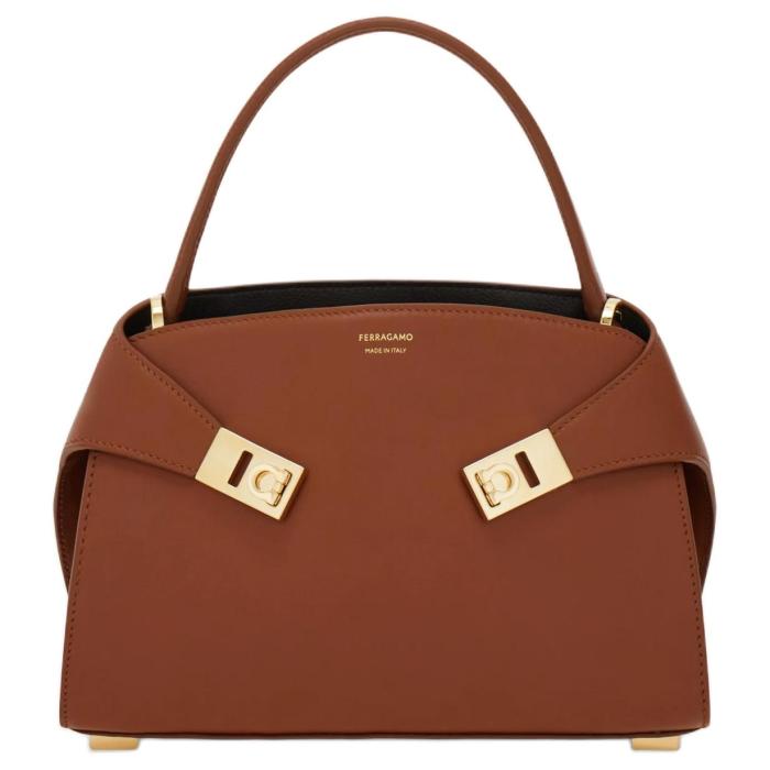 FERRAGAMO Hug Calfskin Handbag Mini Women's Dark Brown 21A711-795369 L25*W10.5*H17.5 cm