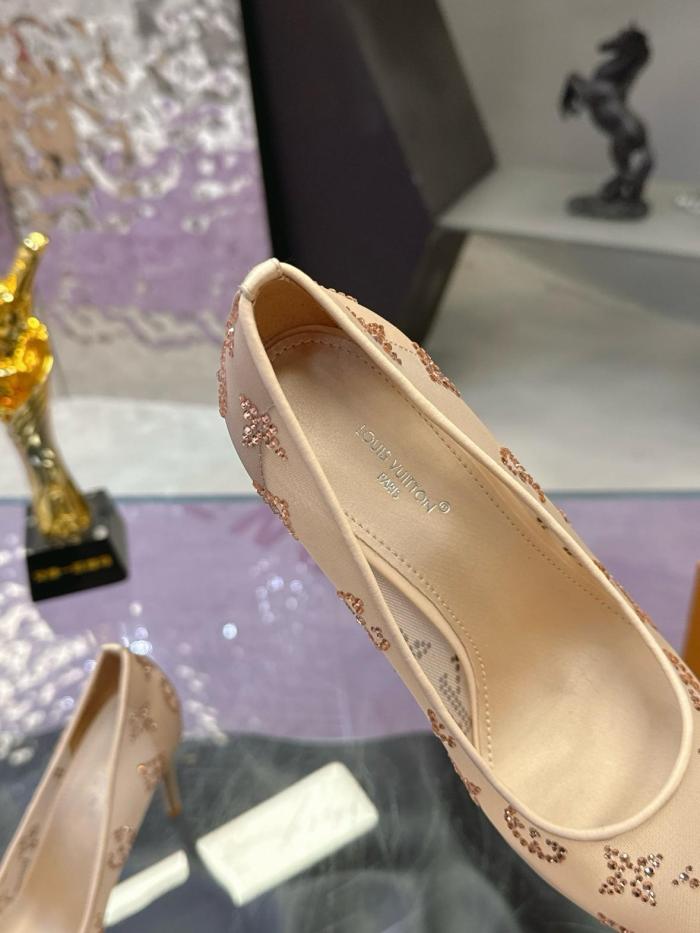 LOUIS VUITTON GALA Fabric Slim Heel High Heels 8cm Women's Beige