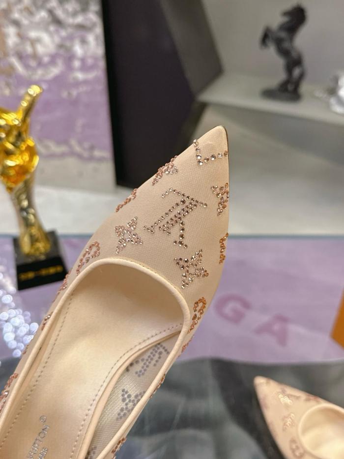 LOUIS VUITTON GALA Fabric Slim Heel High Heels 8cm Women's Beige