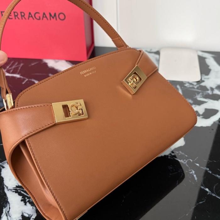 FERRAGAMO Hug Calfskin Handbag Mini Women's Dark Brown 21A711-795369 L25*W10.5*H17.5 cm
