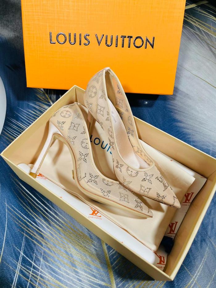 LOUIS VUITTON GALA Slim Heel High Heels 10.5cm Women's Beige