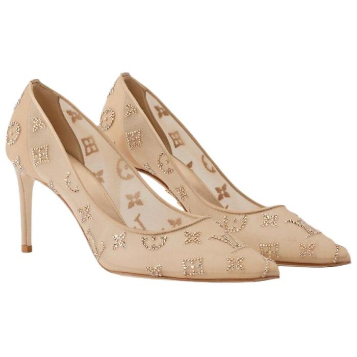 LOUIS VUITTON GALA Fabric Slim Heel High Heels 8cm Women's Beige