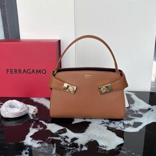 FERRAGAMO Hug Calfskin Handbag Mini Women's Dark Brown 21A711-795369 L25*W10.5*H17.5 cm
