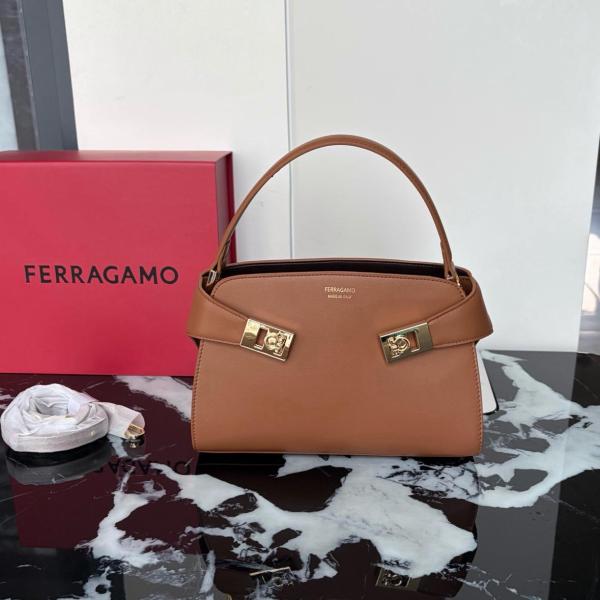 FERRAGAMO Hug Calfskin Handbag Mini Women's Dark Brown 21A711-795369 L25*W10.5*H17.5 cm